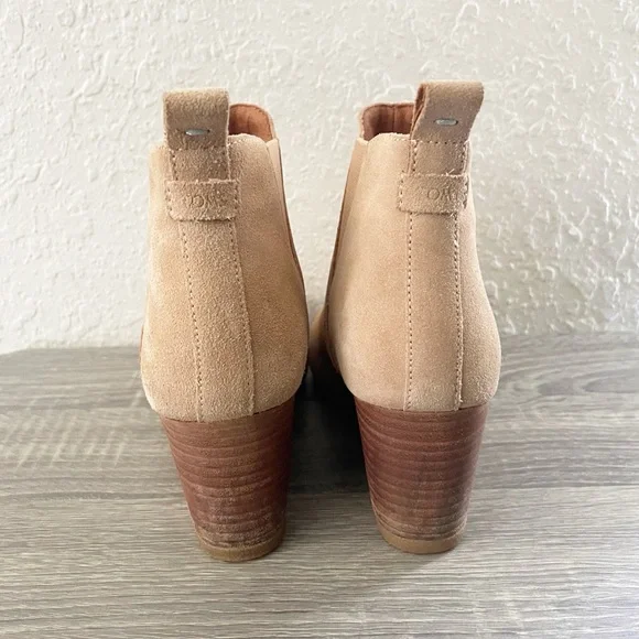 Toms Kelsey Tan Brown Casual Leather Wedge Ankle Booties Boots Shoes Size 8.5 - Picture 5 of 12